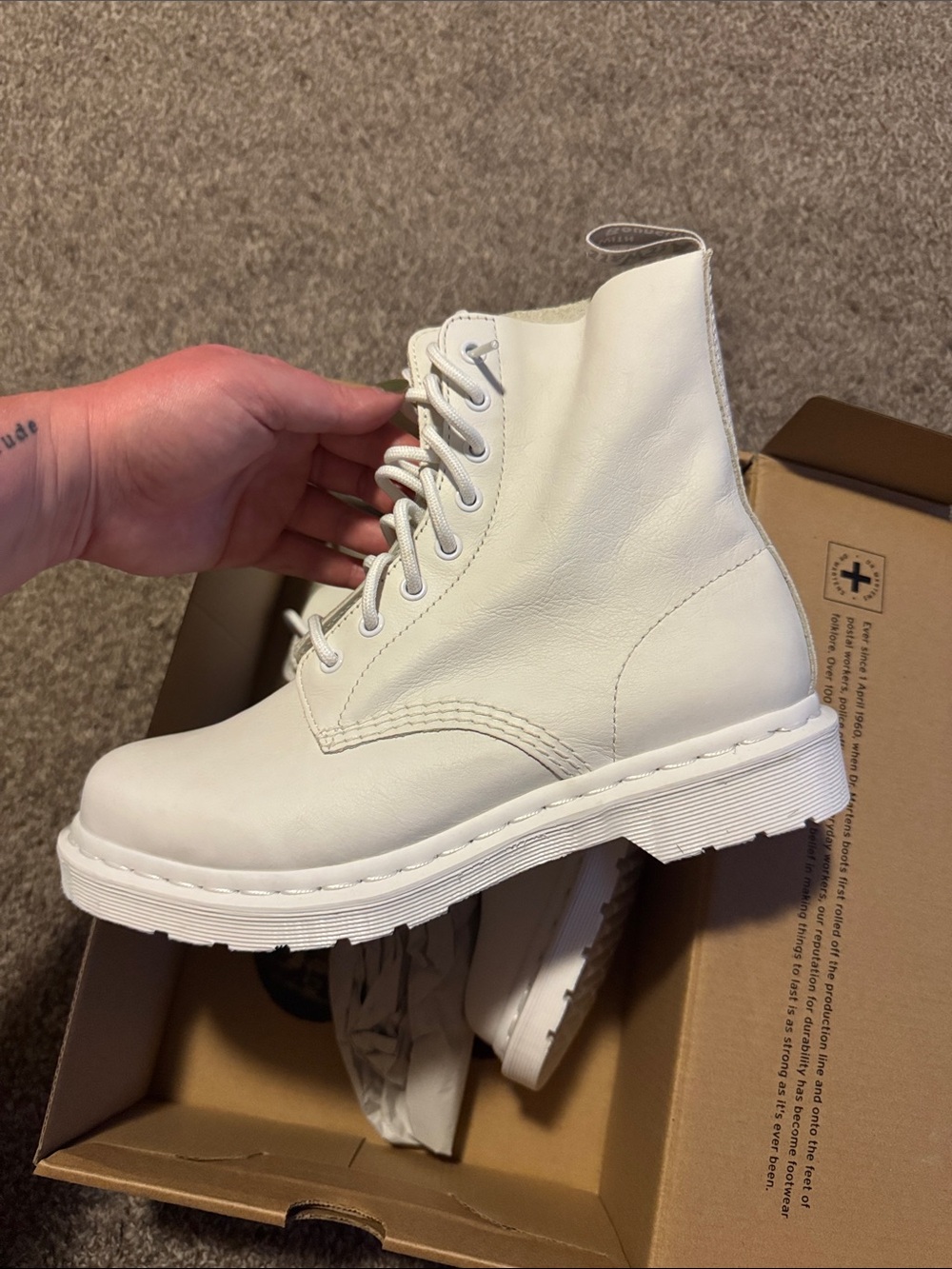 Dr. Martens White Leather Lace-Up Combat Boots